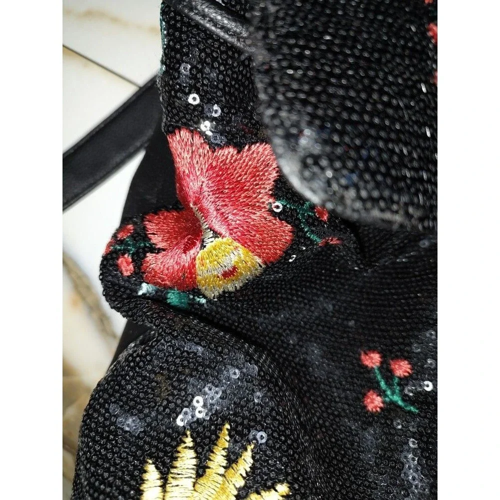 Beautiful Women's Unbranded Sequin Floral Black Backpack 12